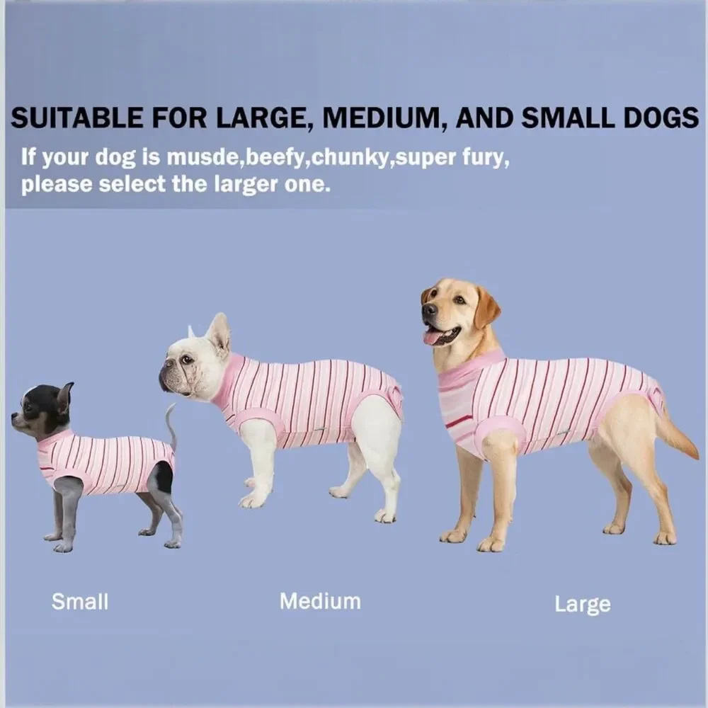 Sebdtico Soft Dog Onesie Recovery Suit in Pink Stripe